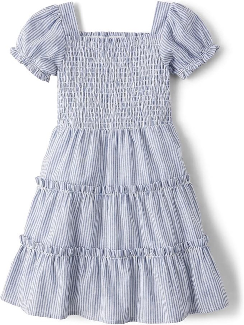 Gymboree Toddler Girl 2T Linen Blue Striped Smocked Tiered Dress